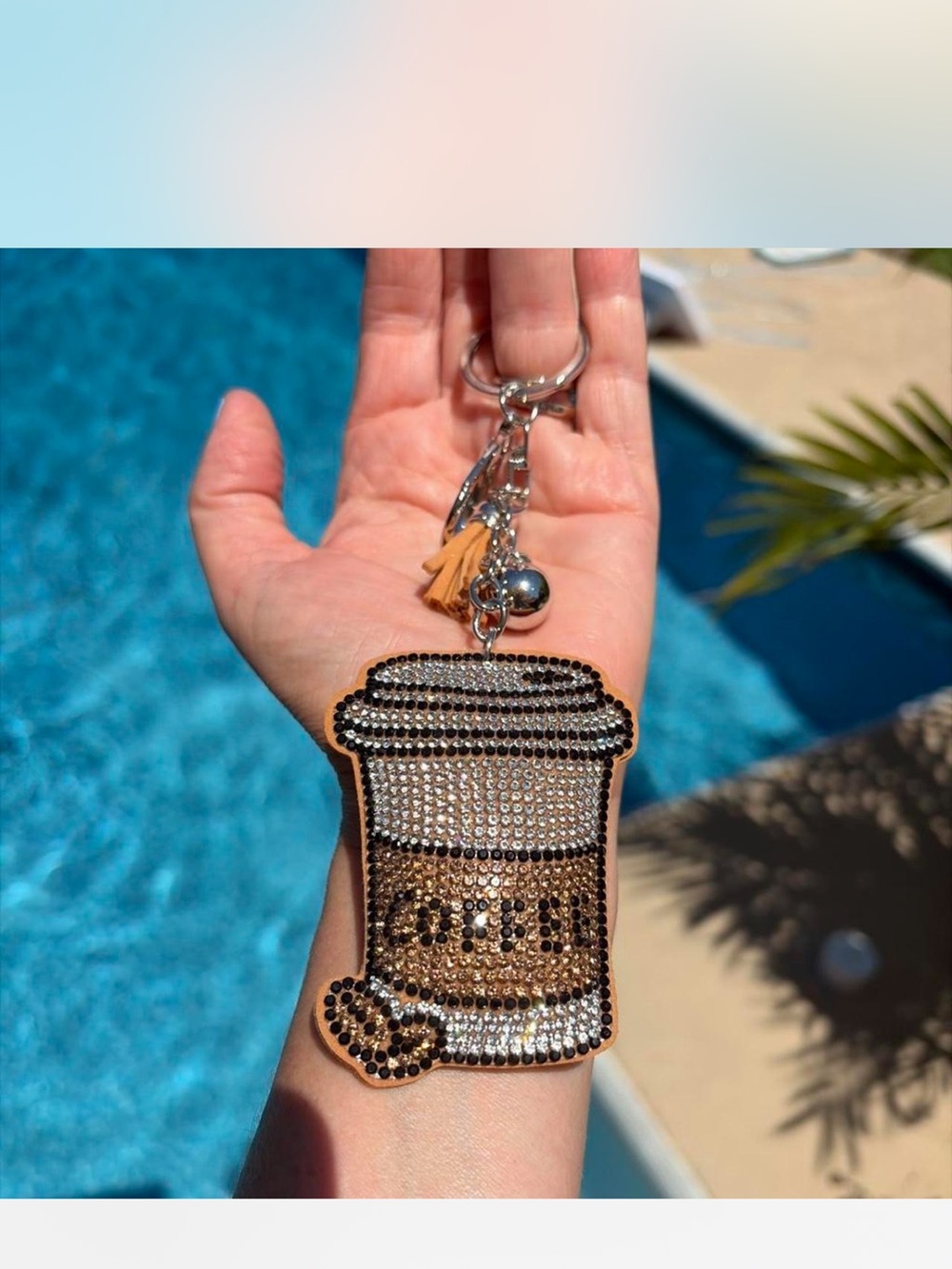 Rhinestone Coffee Cup Keychain with Tassel